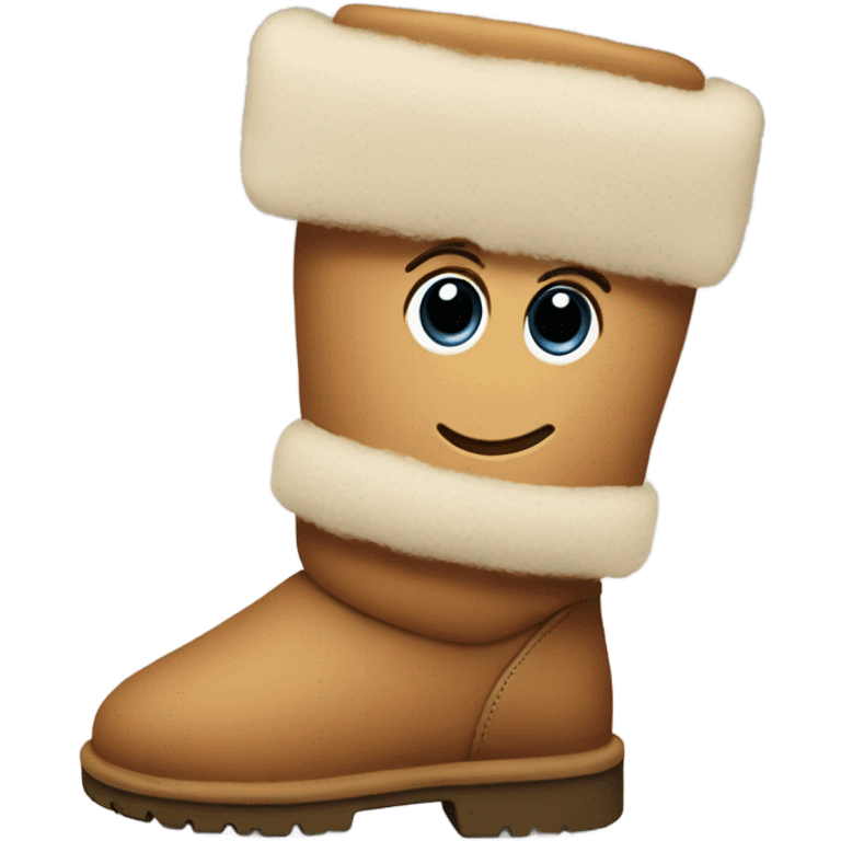 An Ugg boot shoe with a goofy face and Rosie cheeks emoji