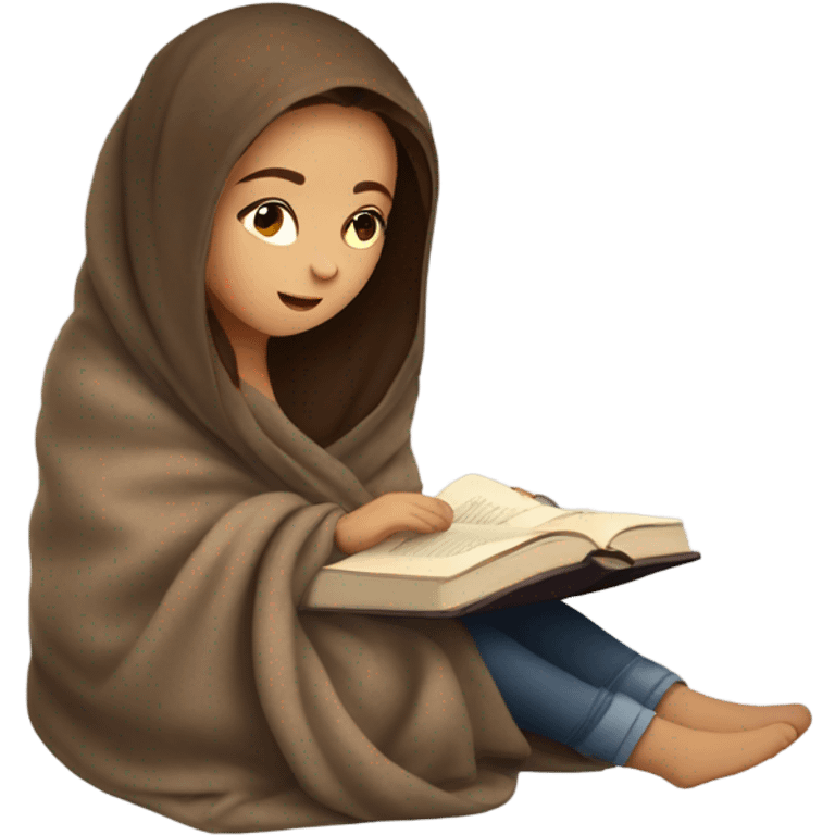 Girl with brown hair reading a book with a blanket  emoji