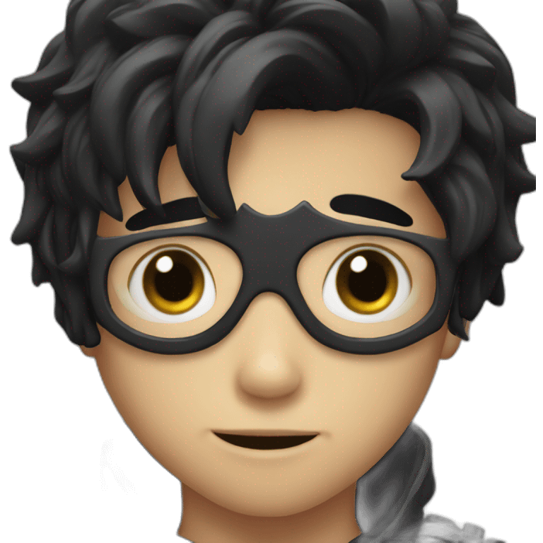 A young boy with black hair with venom suit emoji