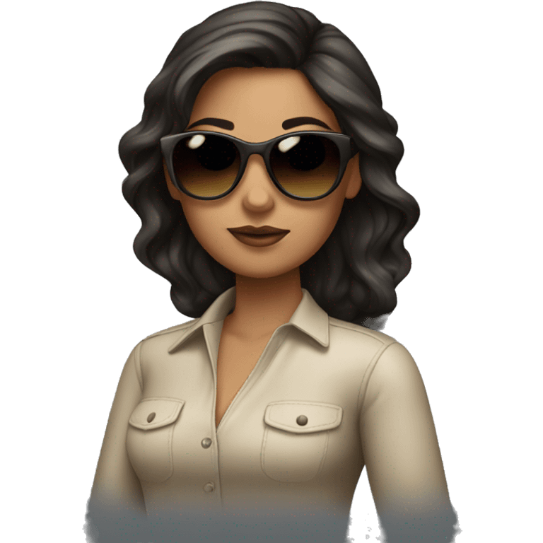 Girl brunette with sunglasses and mac emoji