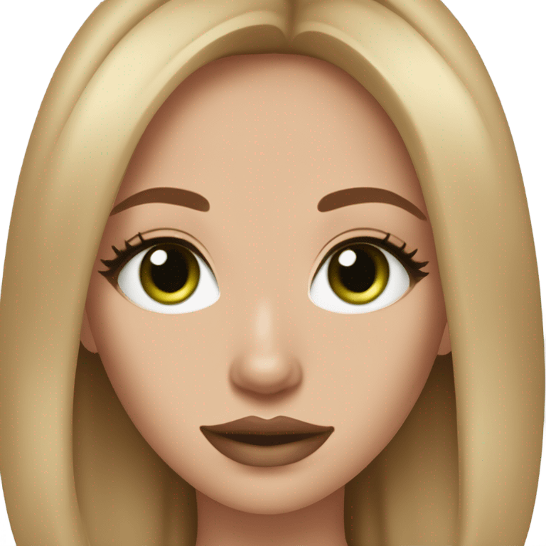 create a makeup artist girl with green eyes, light skin, oval nude nails , social media girl, with brunette medium hair emoji