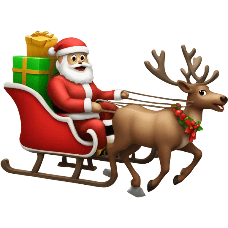 Reindeer pulling a sleigh by Santa emoji