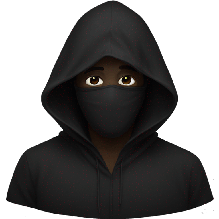 a man in a black cloth mask covering his face and a black hood emoji