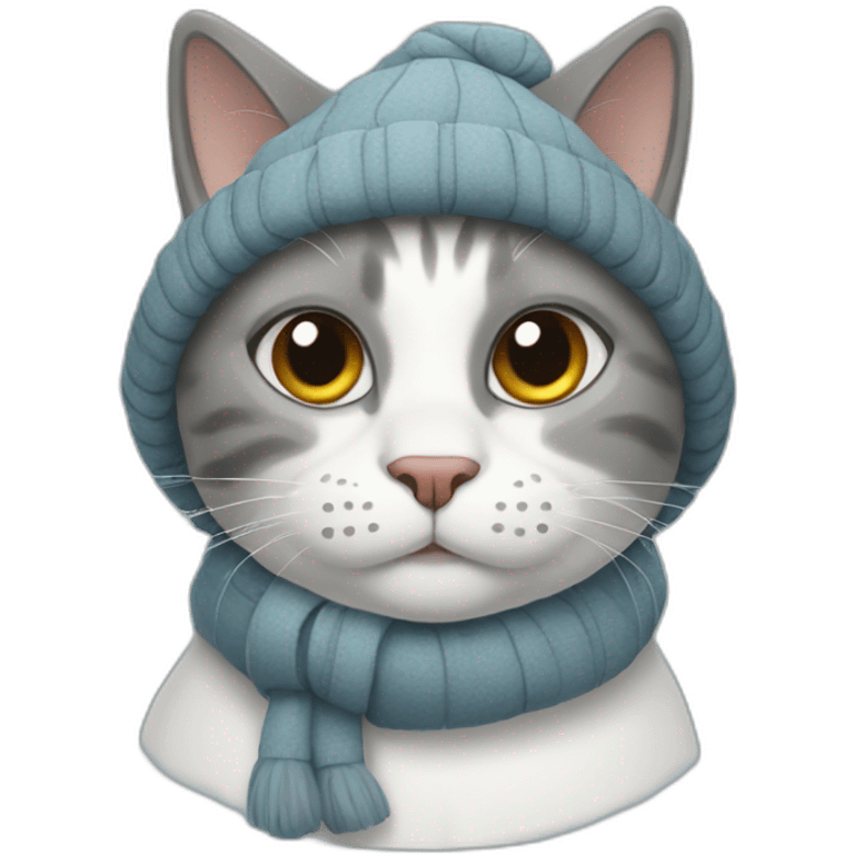 A gray cat dressed like a snowman emoji