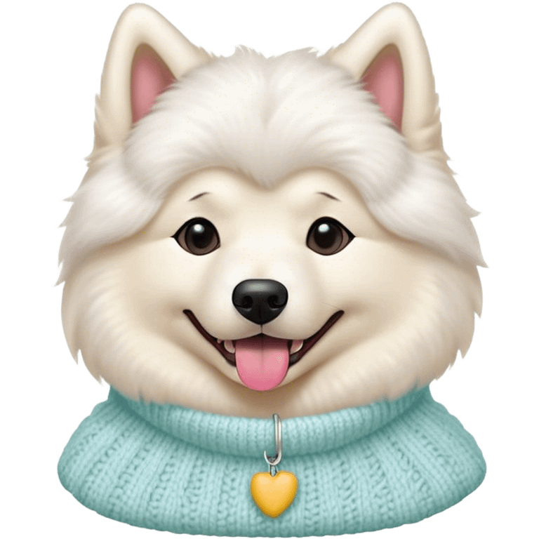 cute 
Samoyed tongue hanging out sitting 
 in a cute pastel sweater emoji