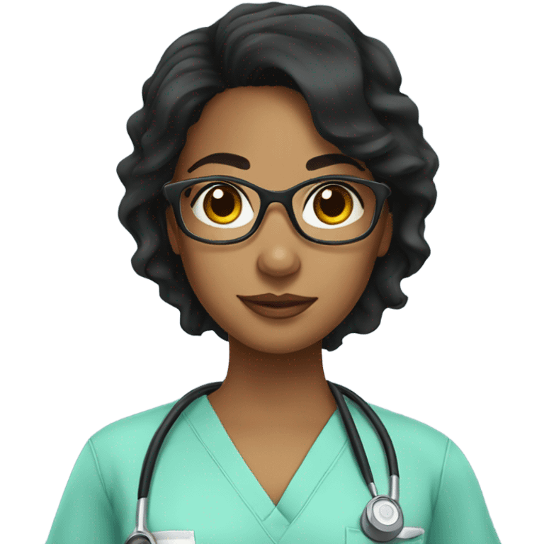 black haired latina girl with glasses in scrubs emoji