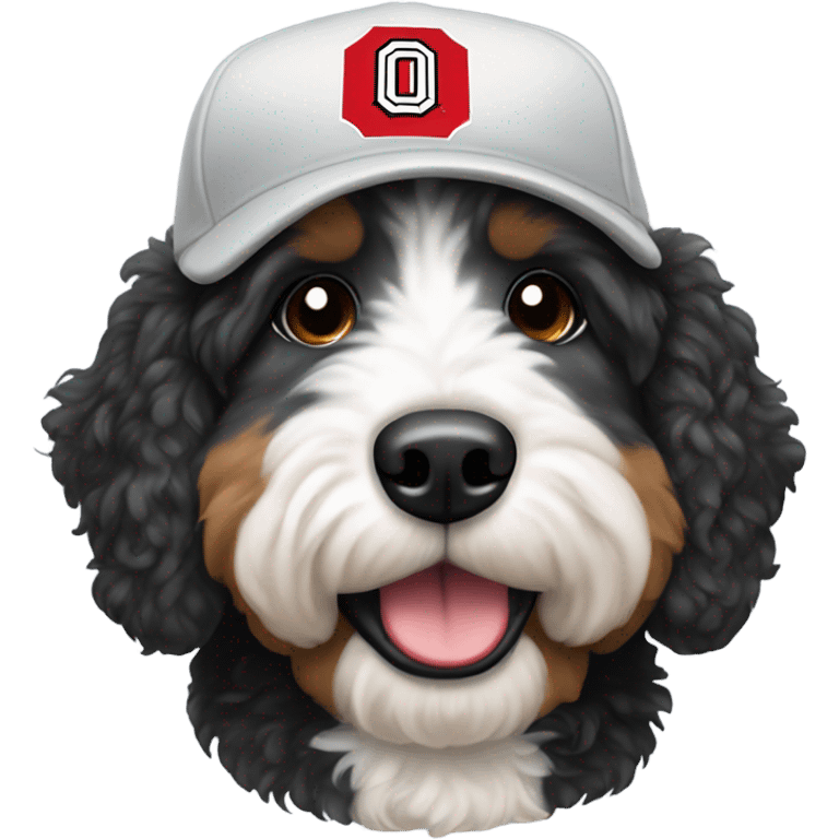 Bernedoodle with Ohio state baseball cap emoji