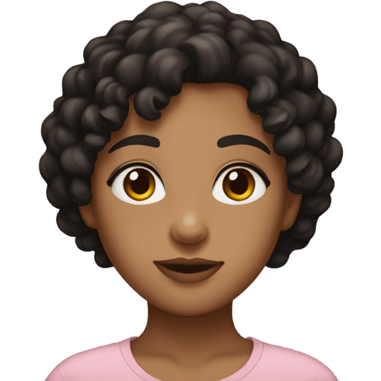 Medium toned girl with short black curly hair and brown eyes emoji