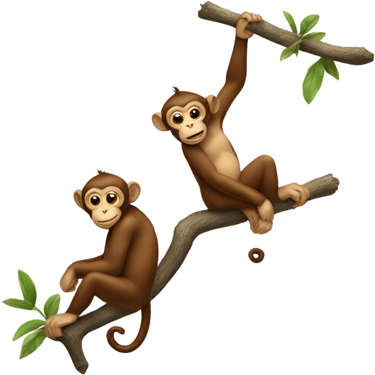 Two monkeys hanging on a branch
 emoji