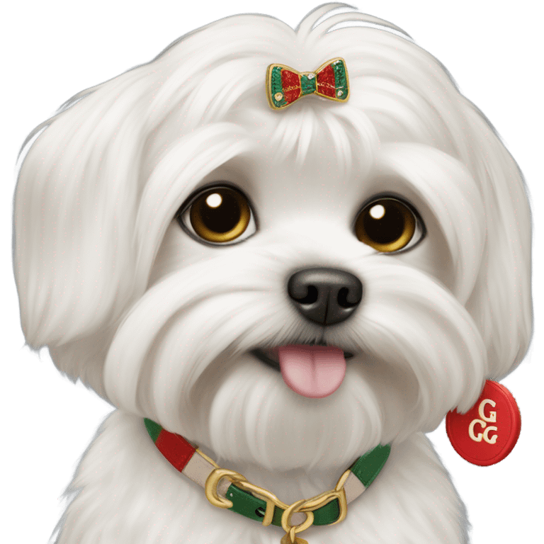 maltese dog with a gucci name tag emoji