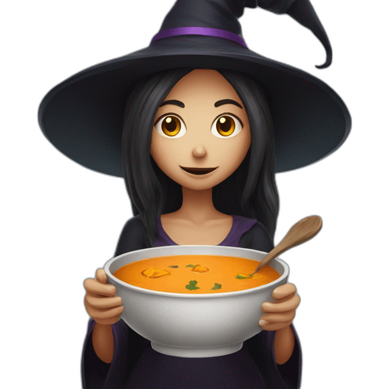 Girl witch eating soup of pumpkin  emoji