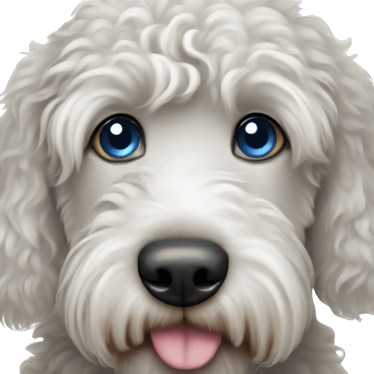 Black and white labradoodle with one blue eye emoji