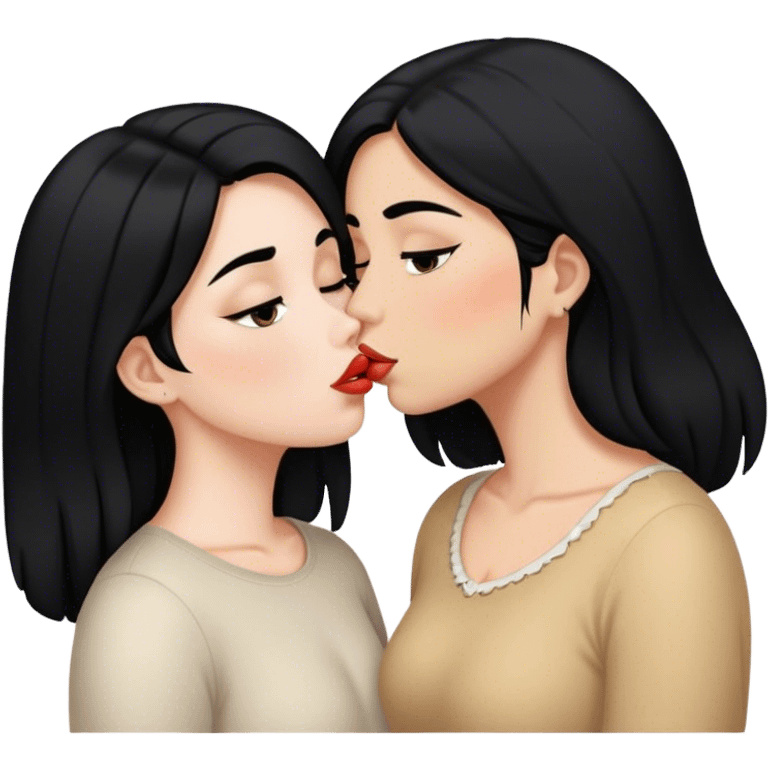 A white girl with black hair and Mexican girl with black hair kissing emoji