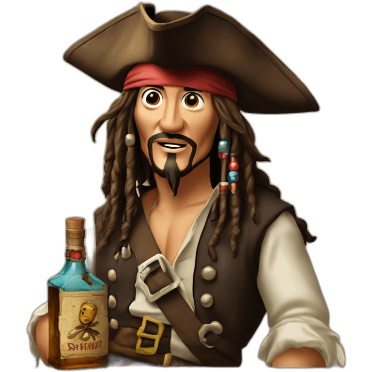 Jack sparrow tilting an empty rum bottle upside down and staring at it emoji