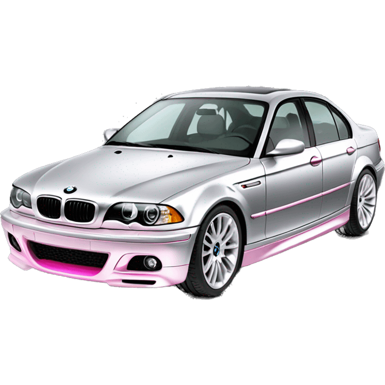 BMW e46 sedan in titanium silver with pink wheels emoji