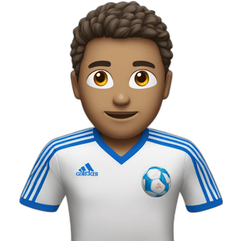 playing soccer with blue tee adidas emoji