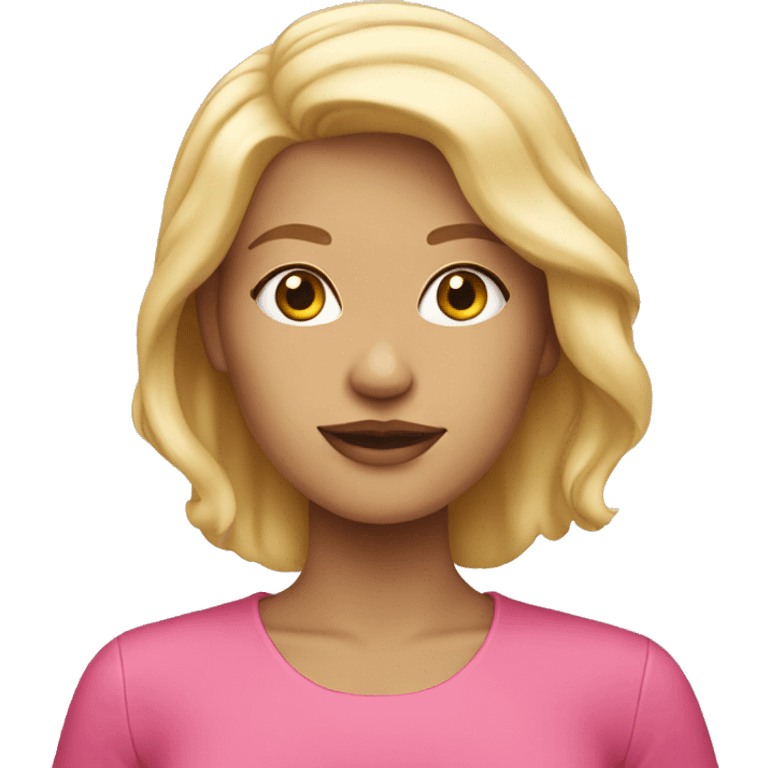 Blonde woman wearing pink emoji