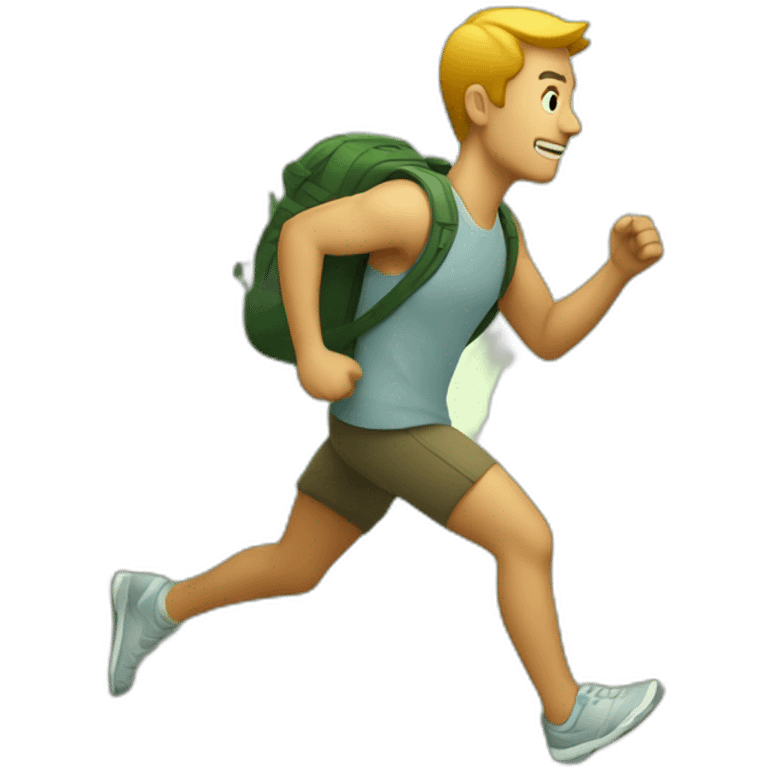 Man running in forest with a map emoji