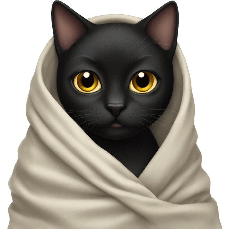 Black cat in a blanket emoji