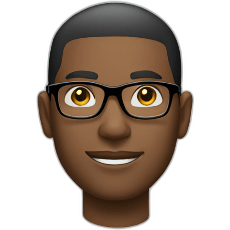 young black advertising man wearing prescription glasses with black frames, short beard and shaved hair. emoji