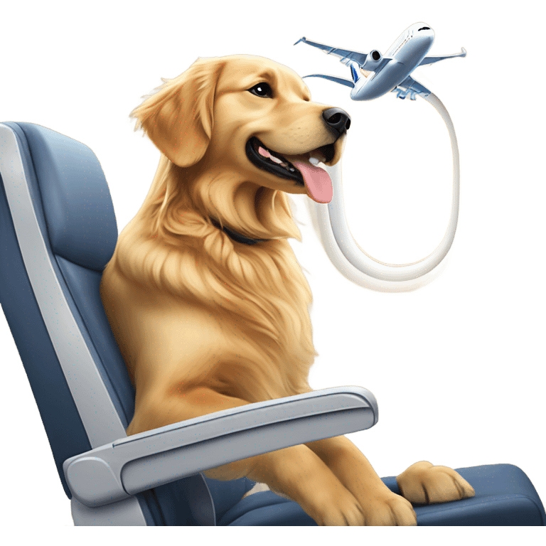 Golden retriever flying a airbus A380 emoji