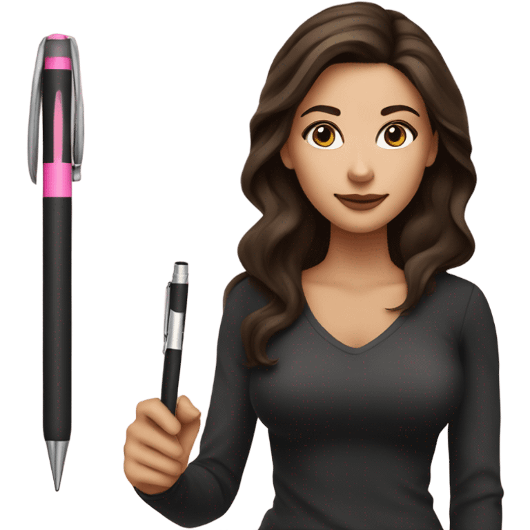 Pretty Brunette woman with brown eyes holding a plain pink weed pen  emoji