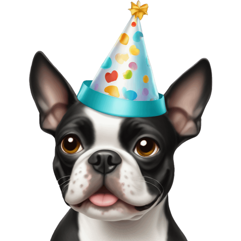 Boston terrier wearing birthday hat  emoji