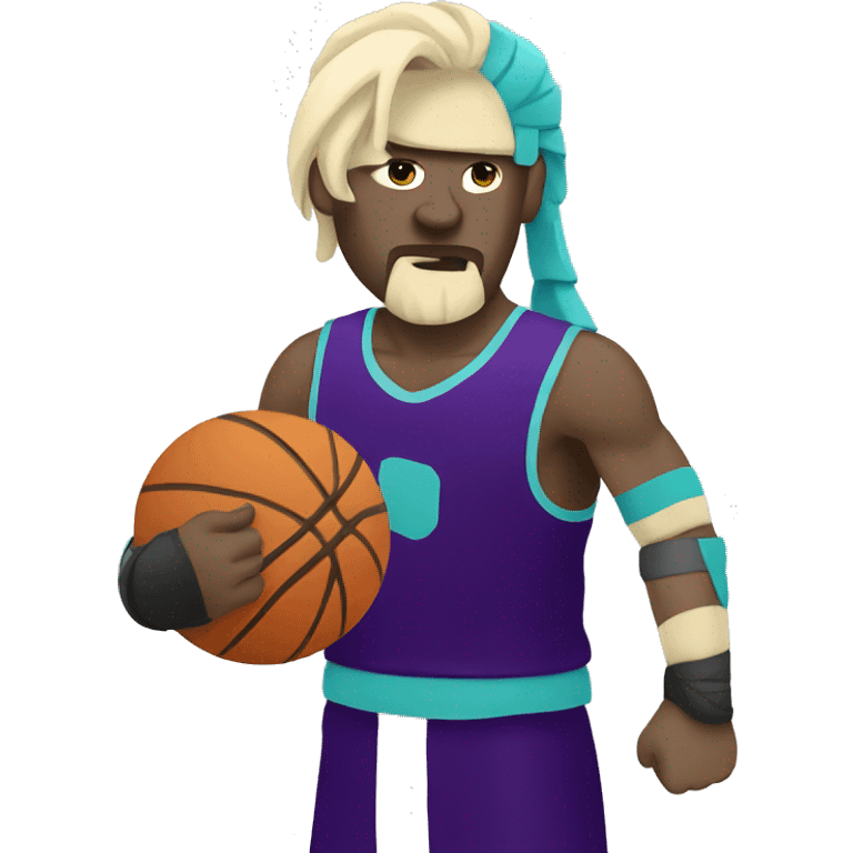 Pale Gladiator playing basketball wearing black Aqua purple emoji