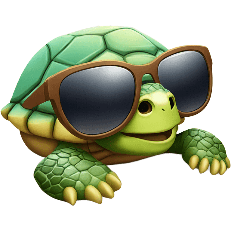 Turtle wearing sunglasses at the beach ￼ emoji