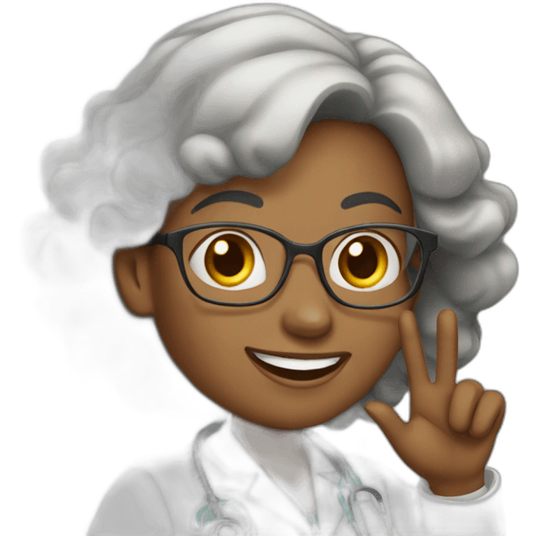 female african middle aged doctor waving and smiling emoji