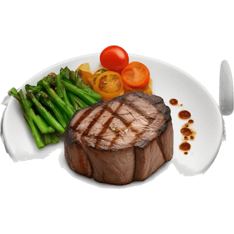 Grilled filet mignon on plate with garnish emoji