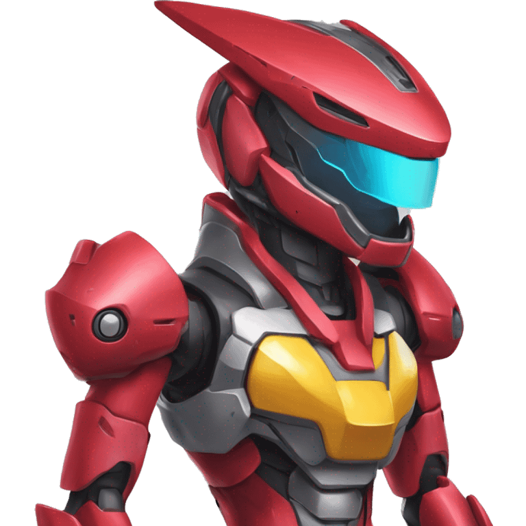 a Genesect-Raptor-Fakémon-Medabot-—hybrid with a futuristic visor-helmet and a suit full body emoji