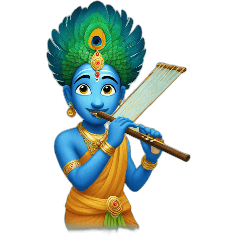 Krishna playing flute with peacock feather on head emoji