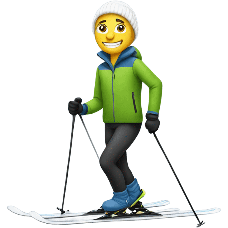 A white man in leggings cross country skiing emoji