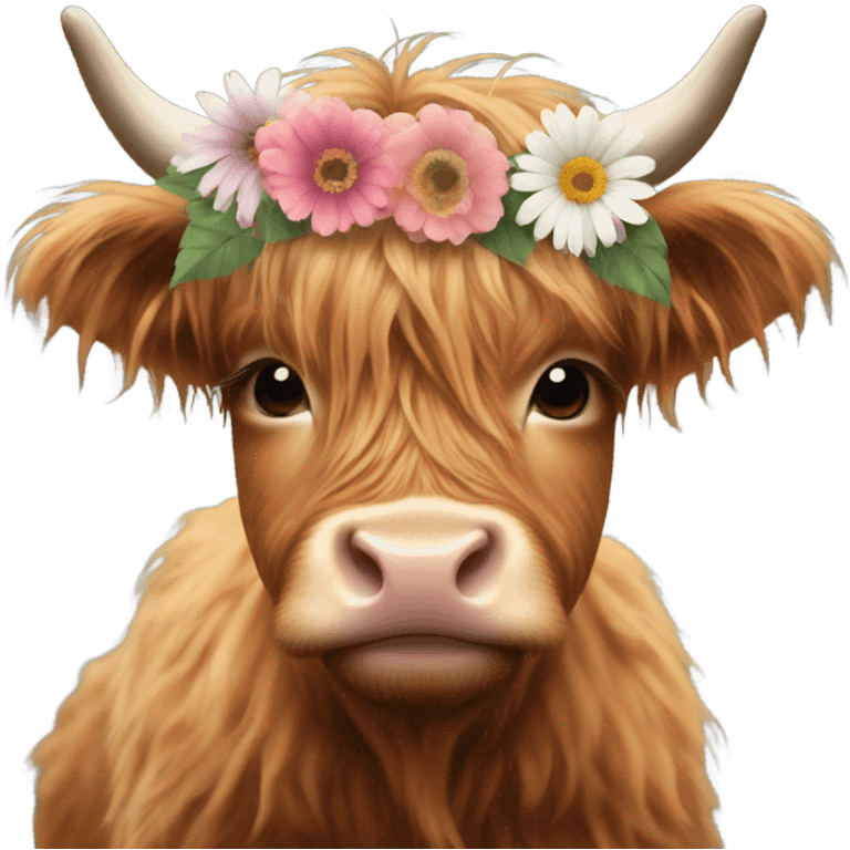 Baby highland cow with flower crown emoji