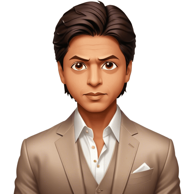 Cinematic Realistic portrait of Shah Rukh Khan, portrayed as a charismatic film star with expressive features and stylish contemporary attire, rendered in rich, dynamic lighting that captures his magnetic presence emoji