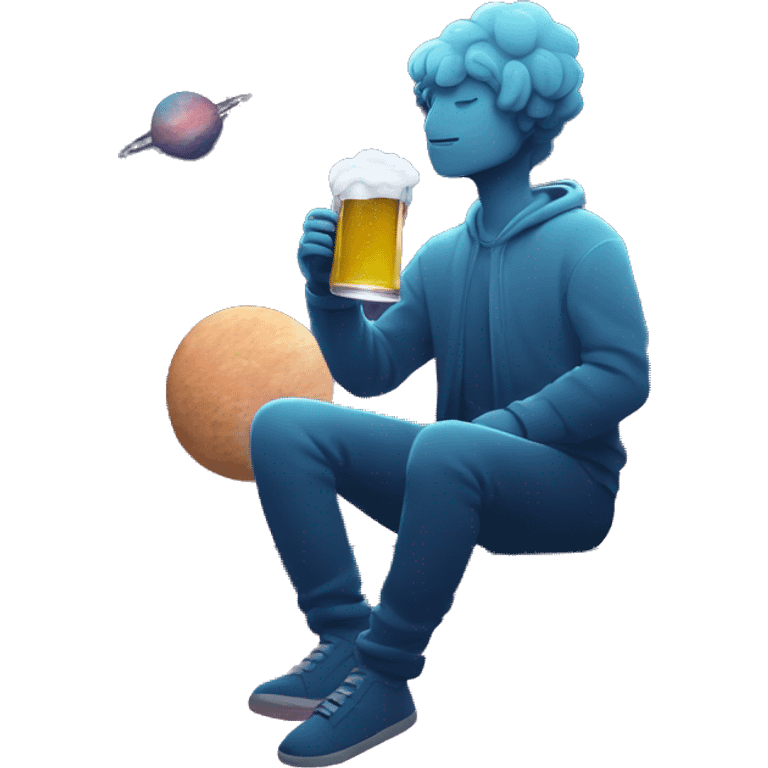 Person sat on a nebula drinking beer, line drawn style emoji