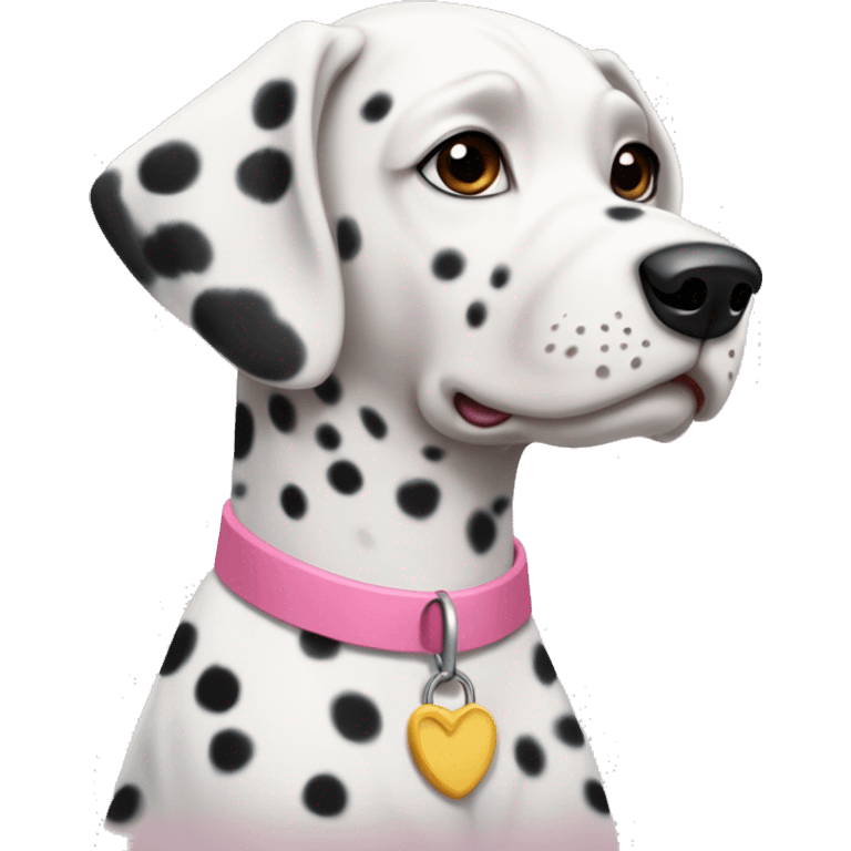 A Dalmatian with brown spots and a pink collar  emoji