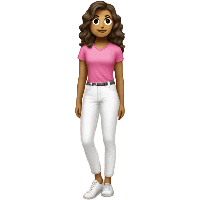 Brunette girl with a pink shirt and white pants cleaning her room emoji