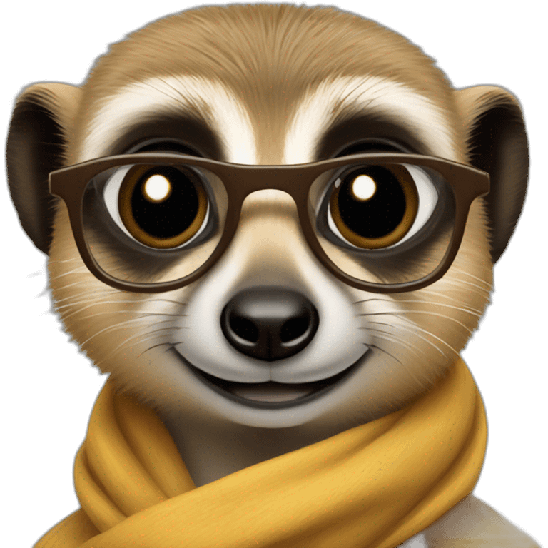 a meerkat with girly brown hairs, a silk scarf, and square eyeglasses emoji