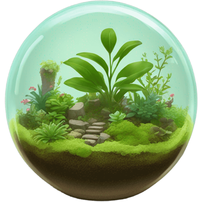 Dome shaped plant terrarium with moss and small plants emoji