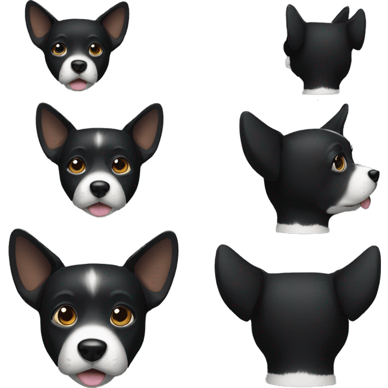 black dog, one ear up and one down, white muzzle emoji