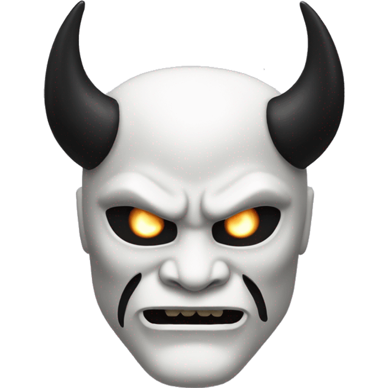 White Oni mask with white glowing eyes and sharp black horns emoji