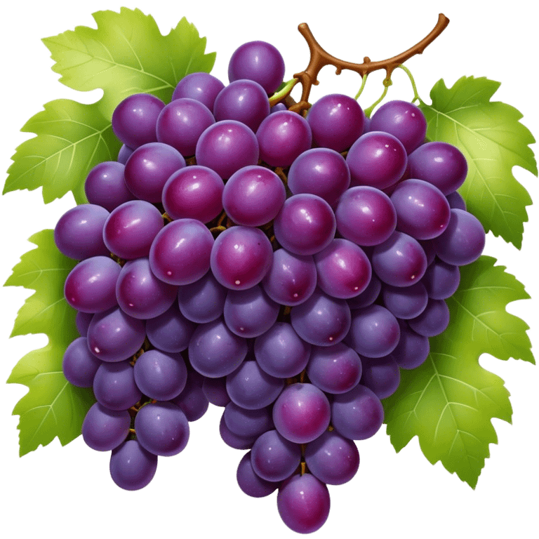 Cinematic glossy purple grapes, plump and dewy, gathered in a beautiful cluster, deep rich hues, ultra-detailed, fresh and juicy, soft glowing light. emoji