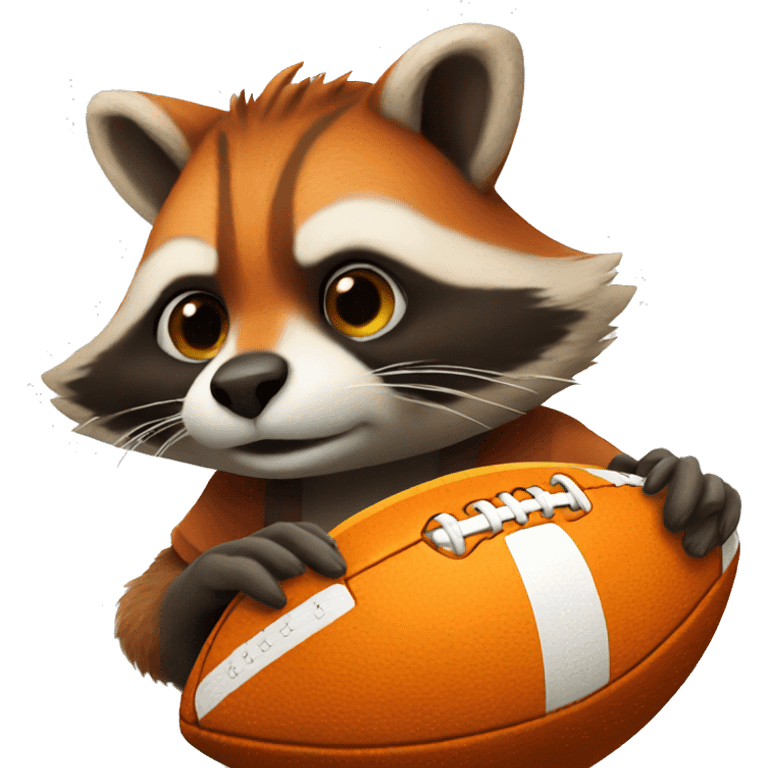 Orange raccoon holding football emoji