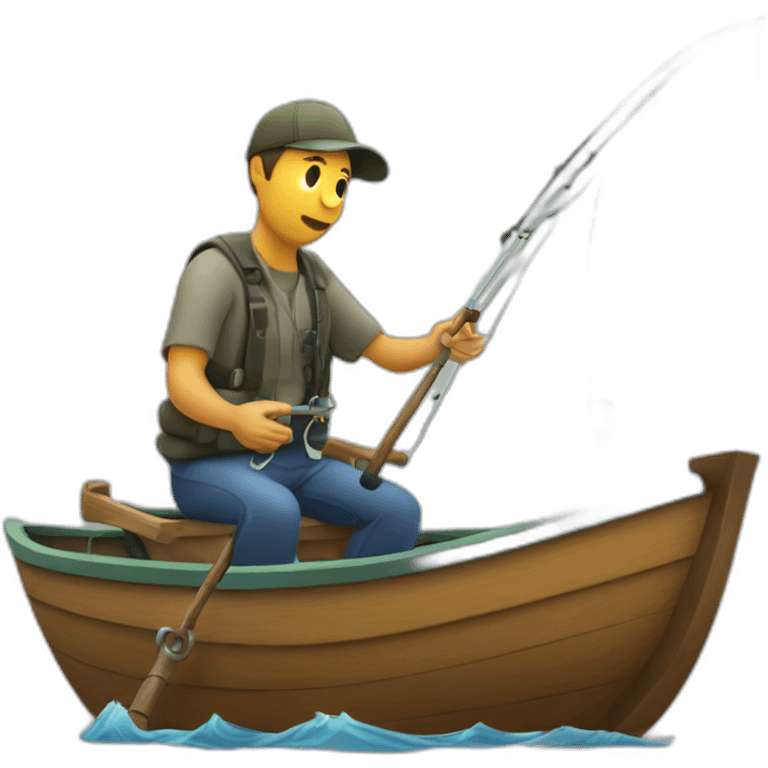 fisherman in a boat reeling in an iphone on the hook of his pole emoji