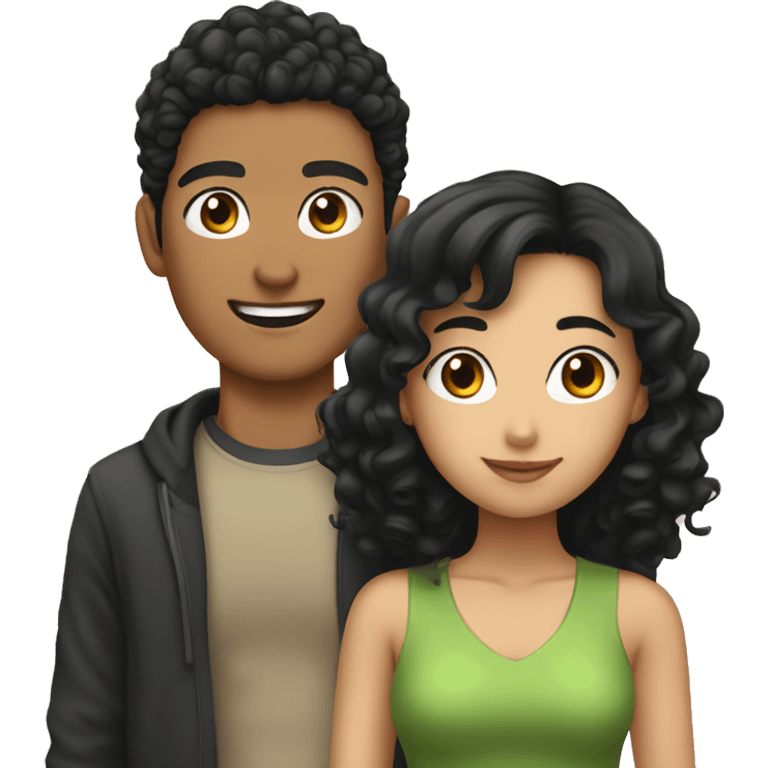 Asian girl with black curly haired guy emoji