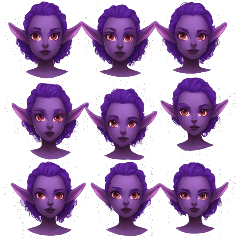 tiefling purple skin freckles  purple eyes black ram horns pink hair emoji