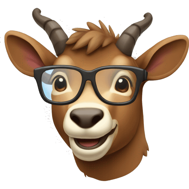 happy smart smiling brown chamois with horns with glasses right profile emoji