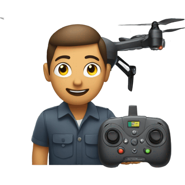 man controls drone using remote control panel emoji